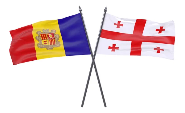 Andorra Georgia Two Crossed Flags Isolated White Background — Stock Photo, Image