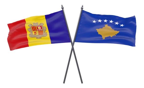 Andora Kosowo Skrzyżowane Dwie Flagi Białym Tle — Zdjęcie stockowe