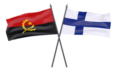 Angola ve Finlandiya, iki beyaz arka plan üzerinde izole bayrakları geçti