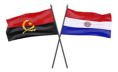 Angola ve paraguay, iki beyaz arka plan üzerinde izole bayrakları geçti
