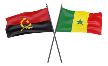 Angola ve senegal, iki beyaz arka plan üzerinde izole bayrakları geçti