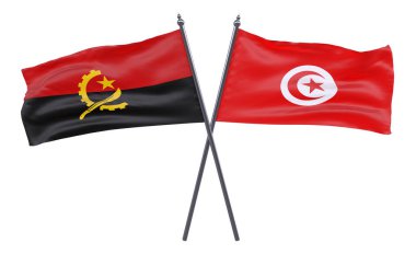 Angola ve Tunus, iki beyaz arka plan üzerinde izole bayrakları geçti