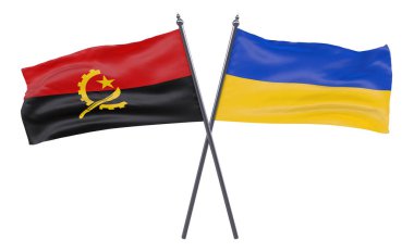 Angola ve Ukrayna, iki beyaz arka plan üzerinde izole bayrakları geçti