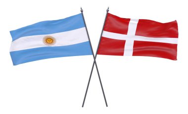 Arjantin ve Danimarka, iki beyaz arka plan üzerinde izole bayrakları geçti