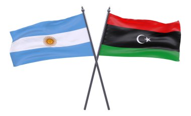 Arjantin ve libya, iki beyaz arka plan üzerinde izole bayrakları geçti