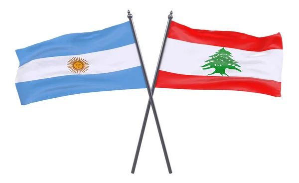 Argentina Libanonu Dva Překřížené Příznaky Izolované Bílém Pozadí — Stock fotografie