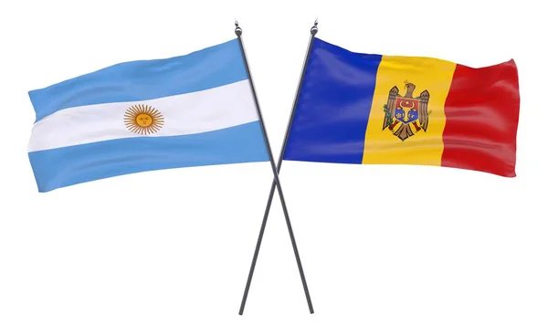 Αργεντινή Και Μολδαβία Δύο Διέσχισε Σημαίες Που Απομονώνονται Λευκό Φόντο — Φωτογραφία Αρχείου
