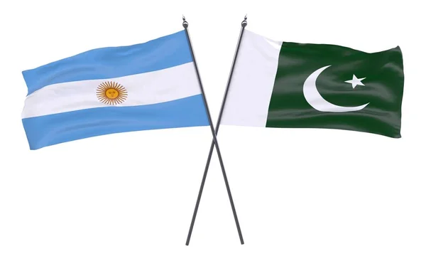 Argentinië Pakistan Twee Gekruiste Vlaggen Geïsoleerd Witte Achtergrond — Stockfoto