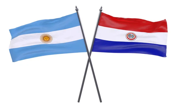 Argentine Paraguay Deux Drapeaux Croisés Isolés Sur Fond Blanc — Photo