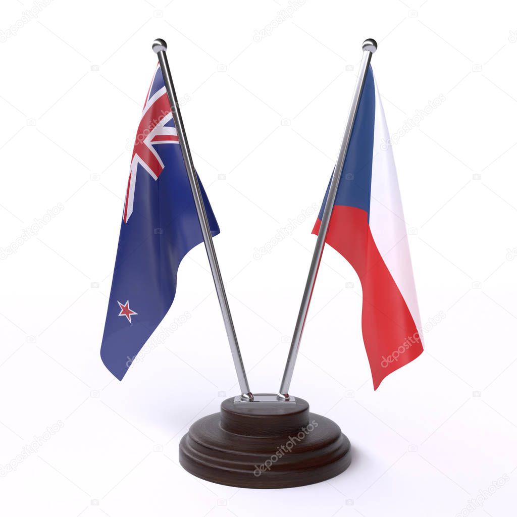 new zealand and czech republic, two flags isolated on white background