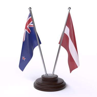 Yeni Zelanda ve Letonya, iki bayrak beyaz arka plan üzerinde izole
