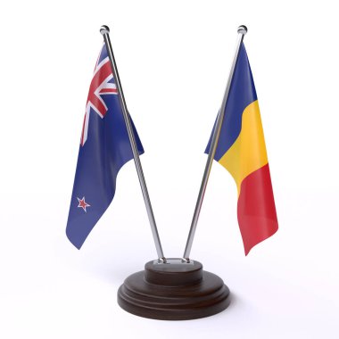 Yeni Zelanda ve Romanya, iki bayrak beyaz arka plan üzerinde izole