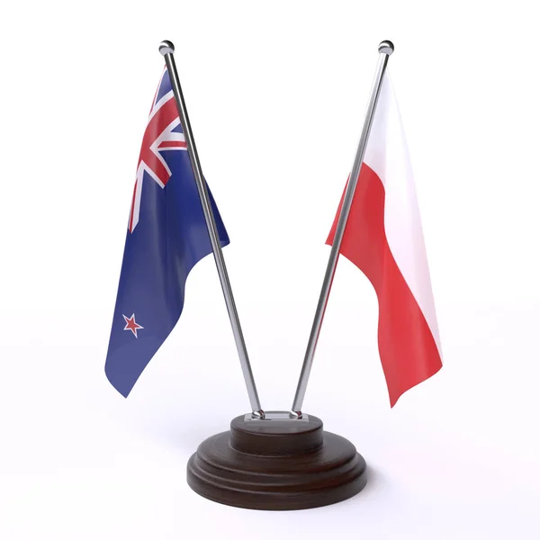 Yeni Zelanda ve Polonya, iki bayrak beyaz arka plan üzerinde izole