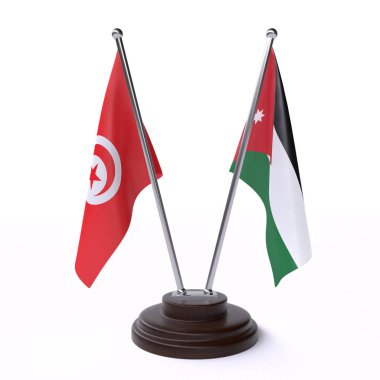 Tunus ve Jordan, iki beyaz arka plan üzerinde izole bayrakları masa. 3D görüntü