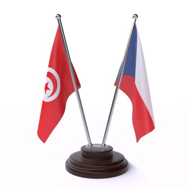 Tunus ve Çek Cumhuriyeti, iki tablo üzerinde izole beyaz arka plan bayrak. 3D görüntü