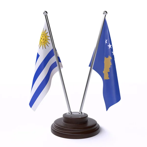 Uruguay Kosovo Deux Drapeaux Table Isolés Sur Fond Blanc Image — Photo