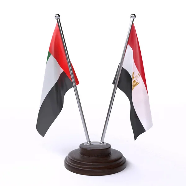 Verenigde Arabische Emiraten Egypte Dienen Twee Vlaggen Geïsoleerd Een Witte — Stockfoto