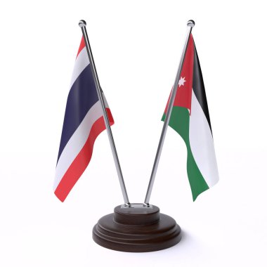 Tayland ve Jordan, iki beyaz arka plan üzerinde izole bayrakları masa. 3D görüntü