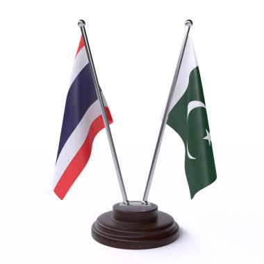 Tayland ve Pakistan, iki beyaz arka plan üzerinde izole bayrakları masa. 3D görüntü