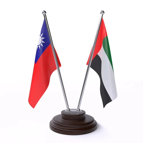 Taiwán Emiratos Árabes Unidos Dos Banderas Mesa Aisladas Sobre Fondo —  Fotos de Stock