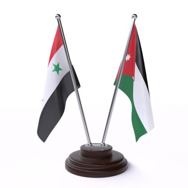 Suriye ve Ürdün, iki beyaz arka plan üzerinde izole bayrakları masa. 3D görüntü