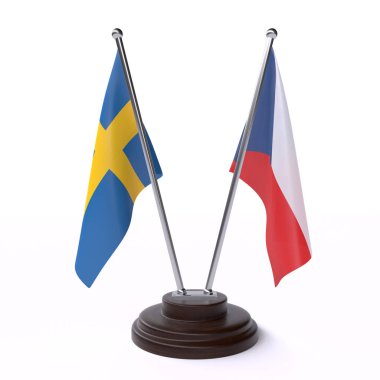 İsveç ve Çek Cumhuriyeti, iki tablo üzerinde izole beyaz arka plan bayrak. 3D görüntü 