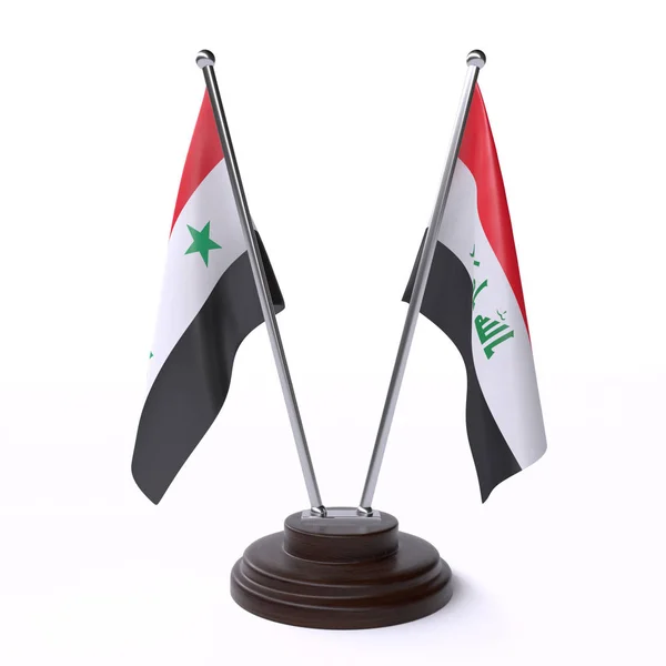 Siria Iraq Due Bandiere Tavolo Isolate Sfondo Bianco Immagine — Foto Stock