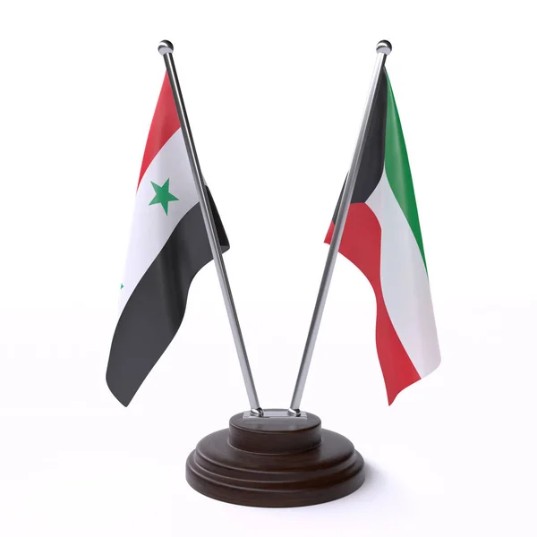Συρία Και Του Κουβέιτ Δύο Πίνακας Σημαιών Που Απομονώνονται Λευκό — Φωτογραφία Αρχείου