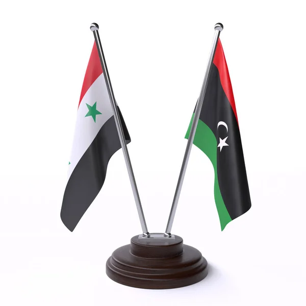 Συρία Και Λιβύη Δύο Πίνακας Σημαιών Που Απομονώνονται Λευκό Φόντο — Φωτογραφία Αρχείου
