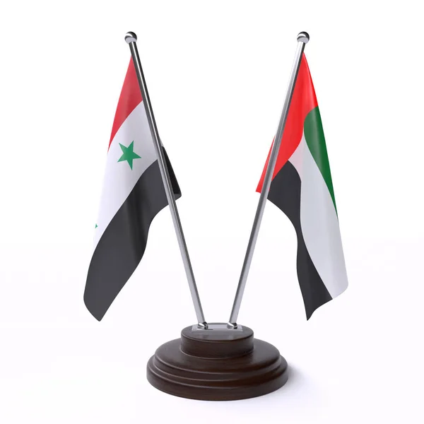 Syria Uae Two Table Flags Isolated White Background Image — Stock Photo, Image