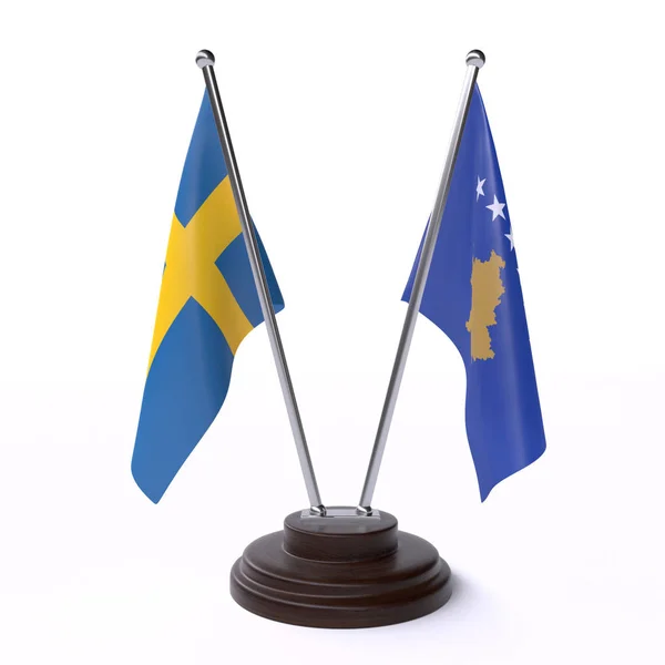 瑞典和科索沃 两个桌旗被隔绝在白色背景 — 图库照片