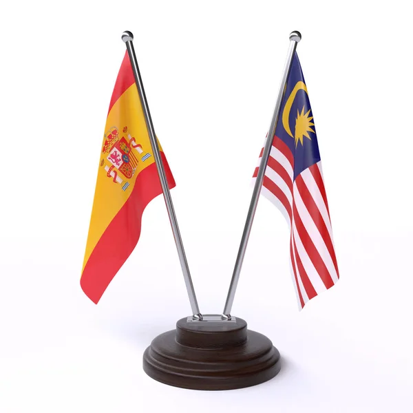 Španělsko Malajsie Dvě Tabulky Příznaky Izolované Bílém Pozadí Obrázek — Stock fotografie
