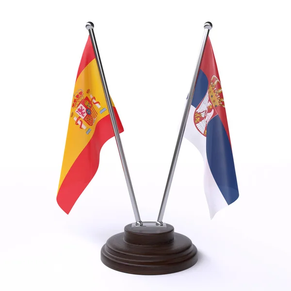 Španělsko Srbsko Dvě Tabulky Příznaky Izolované Bílém Pozadí Obrázek — Stock fotografie