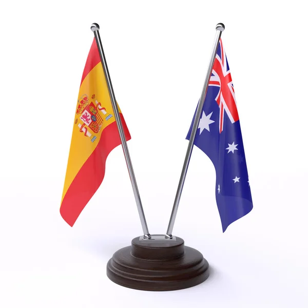 Španělsko Austrálie Dvě Tabulky Příznaky Izolované Bílém Pozadí Obrázek — Stock fotografie