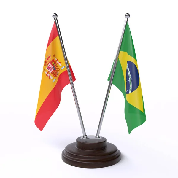 西班牙和巴西 两个桌旗隔离在白色背景 — 图库照片