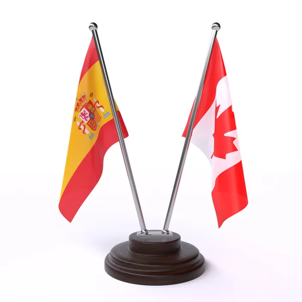 Španělsko Kanada Dvě Tabulky Příznaky Izolované Bílém Pozadí Obrázek — Stock fotografie