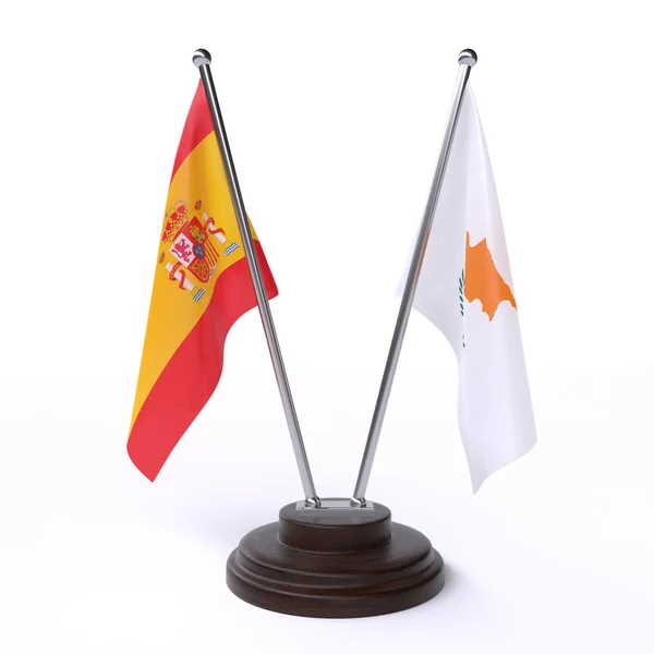 Španělsko Kypr Dvě Tabulky Příznaky Izolované Bílém Pozadí Obrázek — Stock fotografie