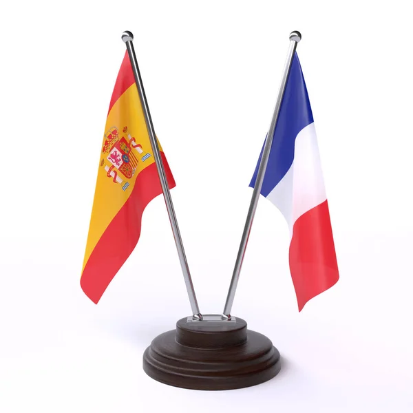 Španělsko Francie Dvě Tabulky Příznaky Izolované Bílém Pozadí Obrázek — Stock fotografie