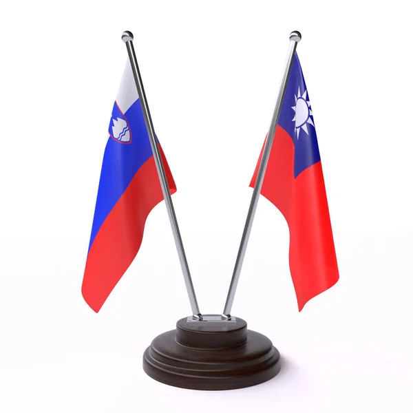 Eslovenia Taiwán Dos Banderas Mesa Aisladas Sobre Fondo Blanco Imagen —  Fotos de Stock