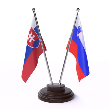 Slovakya ve Slovenya, iki beyaz arka plan üzerinde izole bayrakları masa. 3D görüntü 