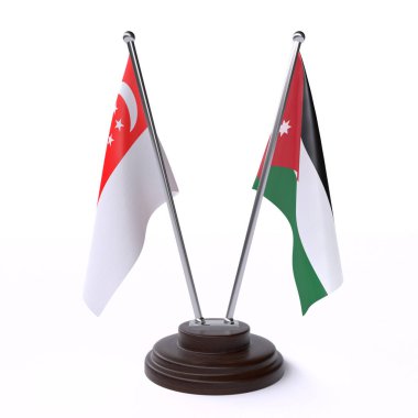 Singapur ve Jordan, iki beyaz arka plan üzerinde izole bayrakları masa. 3D görüntü 