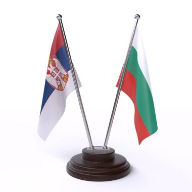 Sırbistan ve Bulgaristan, iki beyaz arka plan üzerinde izole bayrakları masa. 3D görüntü