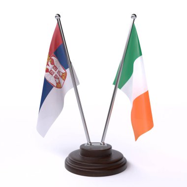 Sırbistan ve İrlanda, iki beyaz arka plan üzerinde izole bayrakları masa. 3D görüntü