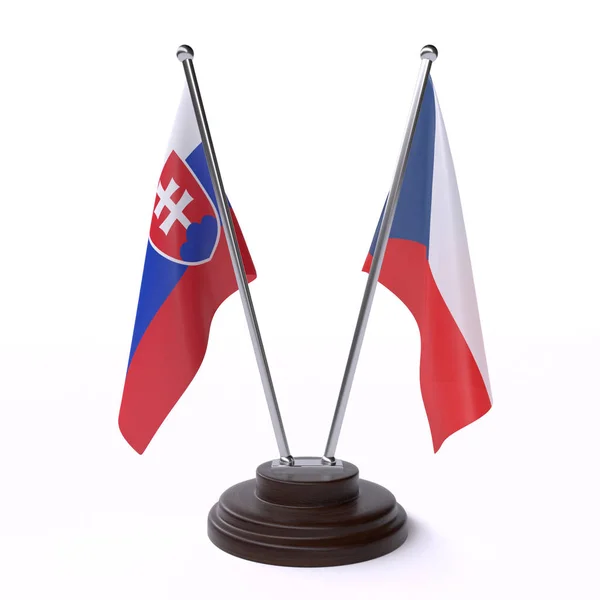 Eslováquia República Checa Duas Bandeiras Mesa Isoladas Sobre Fundo Branco — Fotografia de Stock