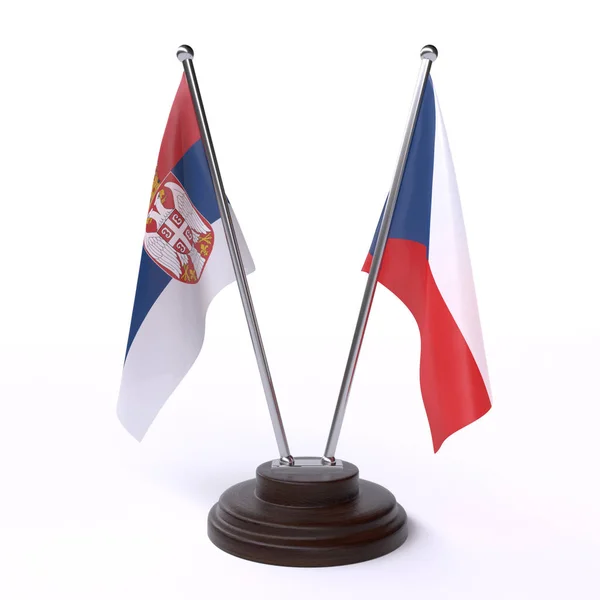 Сербія Чеською Республікою Два Прапорці Настільні Ізольовані Білому Тлі Зображення — стокове фото
