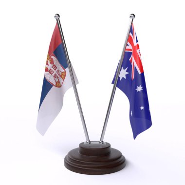 Sırbistan ve Avustralya, iki beyaz arka plan üzerinde izole bayrakları masa. 3D görüntü