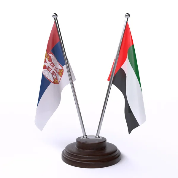 Σερβία Και Ηαε Δύο Πίνακας Σημαιών Που Απομονώνονται Λευκό Φόντο — Φωτογραφία Αρχείου