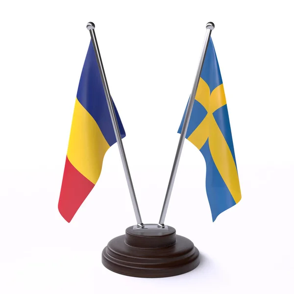 Ρουμανίας Και Της Σουηδίας Δύο Πίνακας Σημαιών Που Απομονώνονται Λευκό — Φωτογραφία Αρχείου