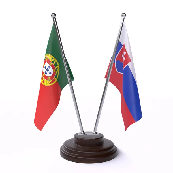 Portugal Eslovaquia Dos Banderas Mesa Aisladas Sobre Fondo Blanco Imagen — Foto de Stock