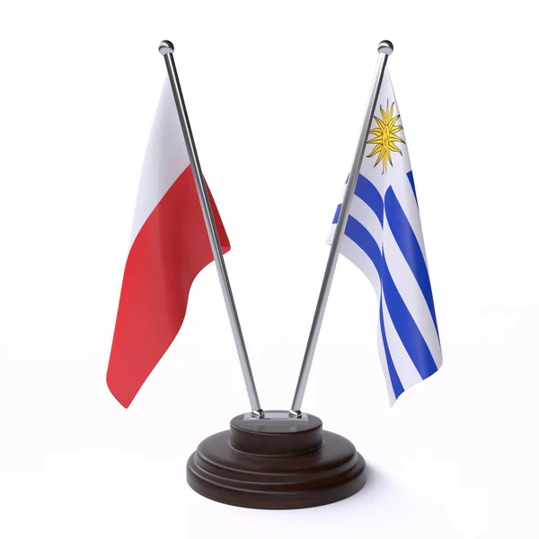 Польщі Уругваю Дві Таблиці Прапори Ізольовані Білому Тлі Зображення — стокове фото